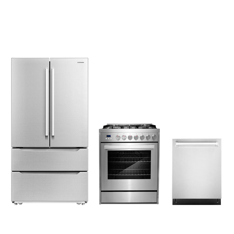 Cosmo 3 Piece Kitchen Appliance Package with French Door Refrigerator